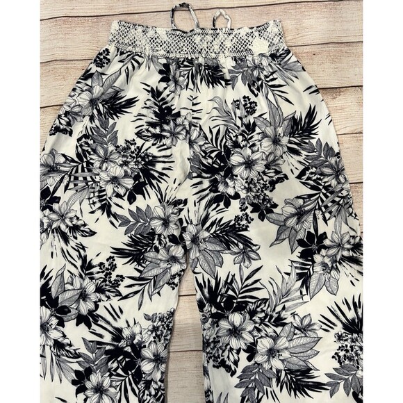 Rewash Floral Tropical Print Blue & White Rayon Wide Leg Crop Pants Size XL - Picture 4 of 7
